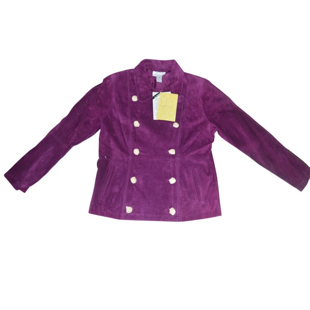 New Linea Louis Dell'olio Purple Leather Double Breasted Blazer Women's Size L